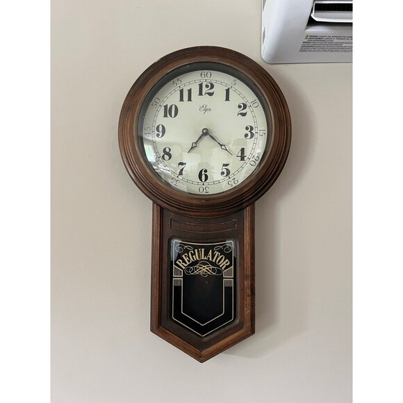 Antique Elgin Regulator Pendelum Wall Clock Turned Into Battery Powered - Picture 1 of 8